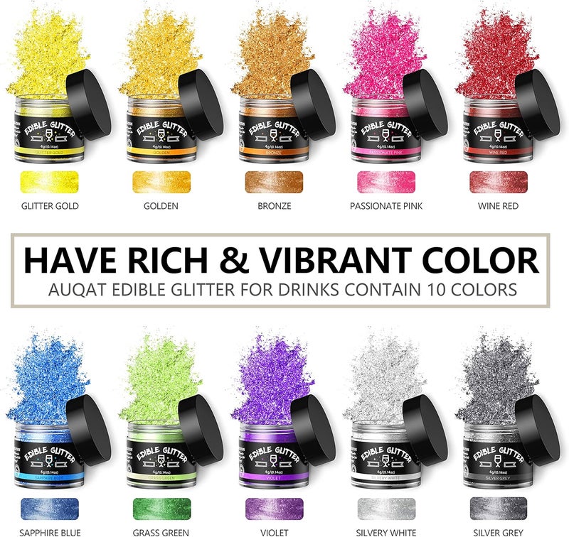 Edible Glitter 10 Colors Set - Non-Toxic Sprinkles for Drinks, Cakes, and Baking - Image 2