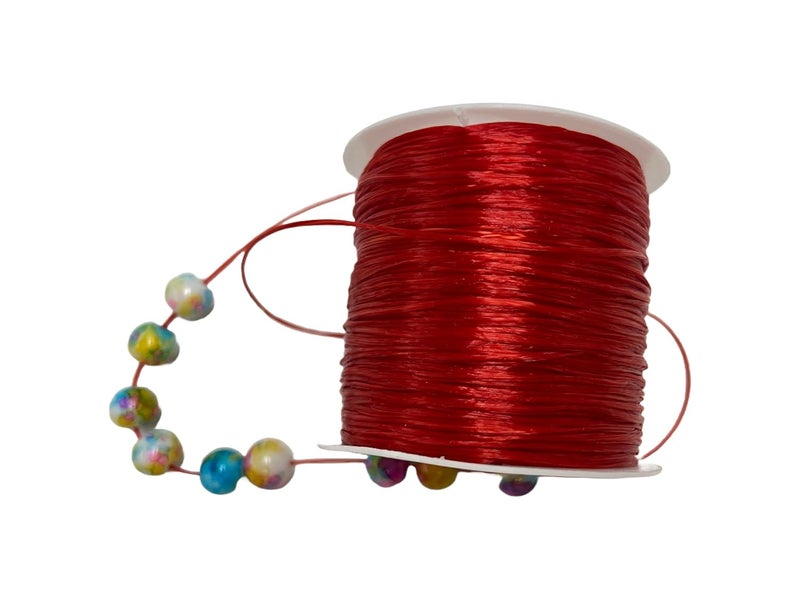 Self Lub Elastic Crystal Stretch Cord for Jewelry Making – Flat Beading Thread for Bracelets, Anklets, DIY Crafts – Durable, Clear Elastic String for Beads & Charms (Red, 50 Meter, 0.5 mm) - Image 1