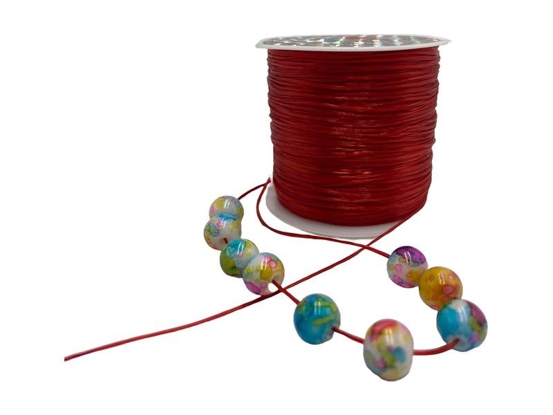 Self Lub Elastic Crystal Stretch Cord for Jewelry Making – Flat Beading Thread for Bracelets, Anklets, DIY Crafts – Durable, Clear Elastic String for Beads & Charms (Red, 50 Meter, 0.5 mm) - Image 4