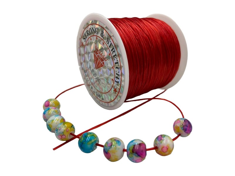 Self Lub Elastic Crystal Stretch Cord for Jewelry Making – Flat Beading Thread for Bracelets, Anklets, DIY Crafts – Durable, Clear Elastic String for Beads & Charms (Red, 50 Meter, 0.5 mm) - Image 3