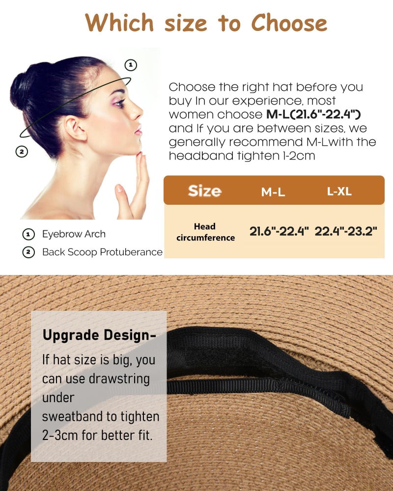 FURTALK Womens Sun Straw Hat Wide Brim UPF 80 Summer Hat Foldable Packable Floppy Beach Hats for Women Pure Black,Large-X-Large - Image 3