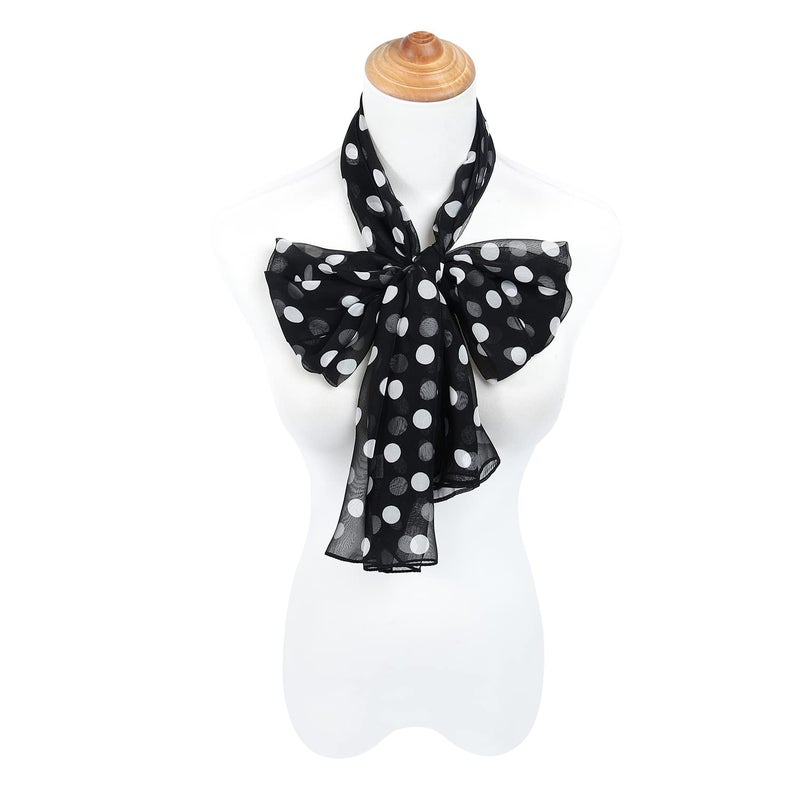 E-Clover 1950s Chiffon Scarf Long Polka Dot Scarfs Vintage 50s Sheer Neck Head Scarves Shawl for Women Black White Mothers Day Gifts - Image 3