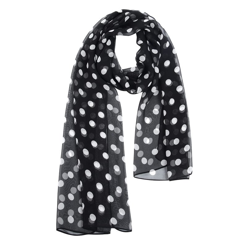 E-Clover 1950s Chiffon Scarf Long Polka Dot Scarfs Vintage 50s Sheer Neck Head Scarves Shawl for Women Black White Mothers Day Gifts - Image 1