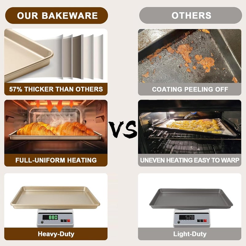 Wildone Baking Sheet Pan Set of 2, Commercial Cookie Sheets for Baking, Nonstick Carbon Steel Jelly Roll Pan Oven Tray 15x10 Inch, Heavy Duty & Easy Clean - Image 4