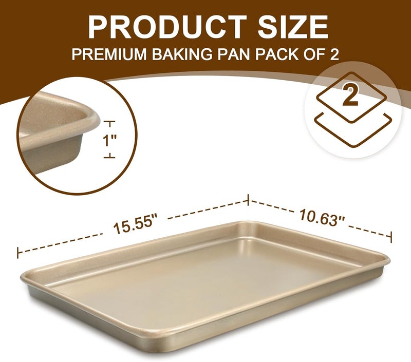 Wildone Baking Sheet Pan Set of 2, Commercial Cookie Sheets for Baking, Nonstick Carbon Steel Jelly Roll Pan Oven Tray 15x10 Inch, Heavy Duty & Easy Clean - Image 2
