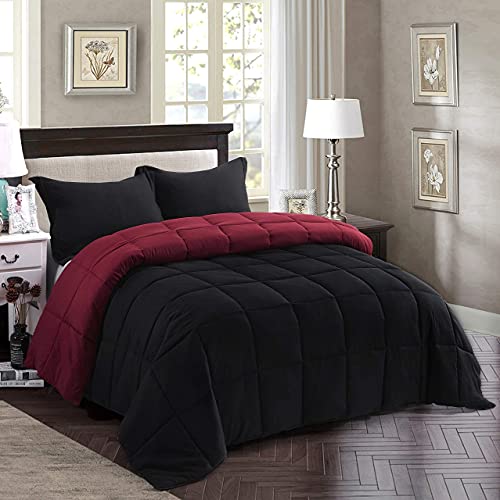 Hi -G HIG 3pc Down Alternative Comforter Set - All Season Reversible Comforter with Sham - Quilted Duvet Insert with Corner Tabs - Box Stitched - Super Soft, Fluffy (Twin/Twin XL, Black) - Image 1