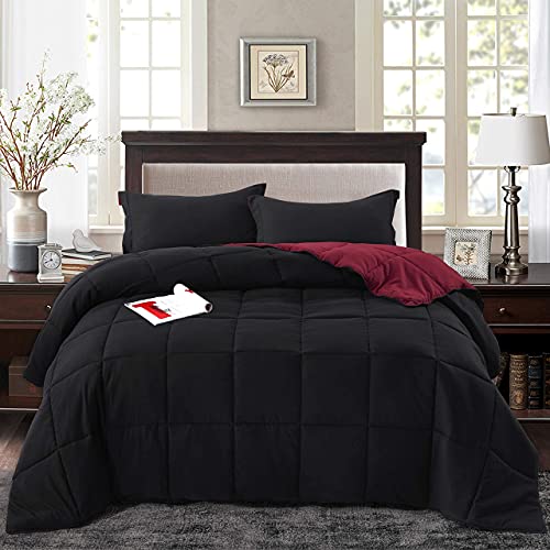 Hi -G HIG 3pc Down Alternative Comforter Set - All Season Reversible Comforter with Sham - Quilted Duvet Insert with Corner Tabs - Box Stitched - Super Soft, Fluffy (Twin/Twin XL, Black) - Image 2