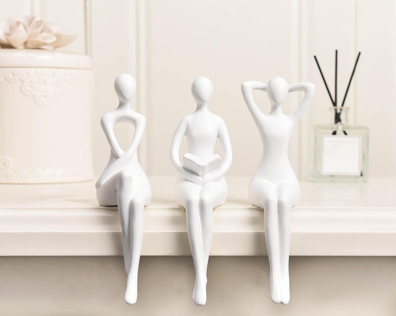 Quoowiit Quoowiit White Decor Thinker Statue Decor Unique Ornament Sculpture  Art Decor Modern Home Decor Accents Bookshelf Decor  Creative Table Decorations for Living Room Desk Decor 3 Piece  - Image 2