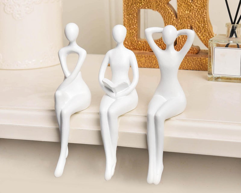 Quoowiit Quoowiit White Decor Thinker Statue Decor Unique Ornament Sculpture  Art Decor Modern Home Decor Accents Bookshelf Decor  Creative Table Decorations for Living Room Desk Decor 3 Piece  - Image 5