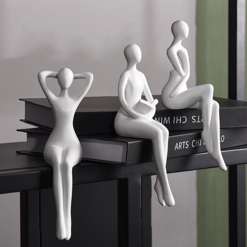 Quoowiit Quoowiit White Decor Thinker Statue Decor Unique Ornament Sculpture  Art Decor Modern Home Decor Accents Bookshelf Decor  Creative Table Decorations for Living Room Desk Decor 3 Piece  - Image 1