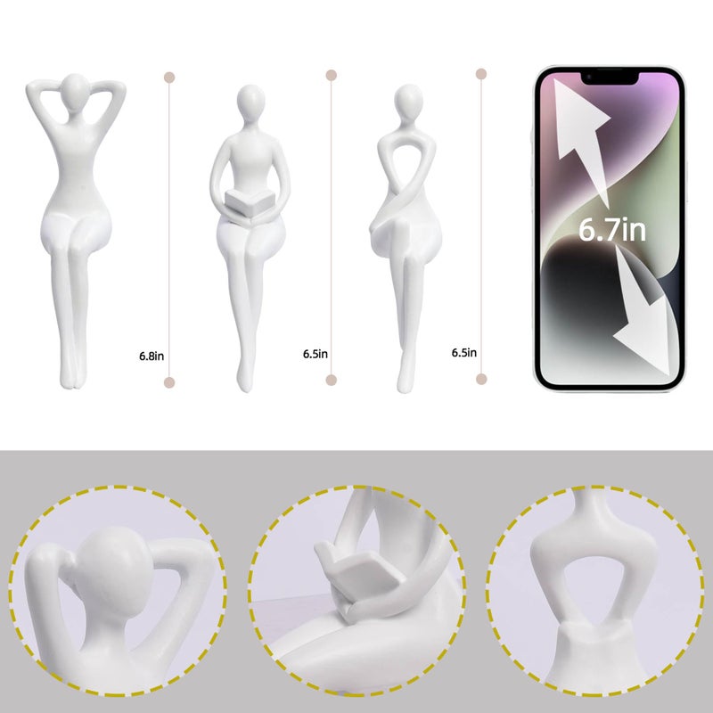 Quoowiit Quoowiit White Decor Thinker Statue Decor Unique Ornament Sculpture  Art Decor Modern Home Decor Accents Bookshelf Decor  Creative Table Decorations for Living Room Desk Decor 3 Piece  - Image 4