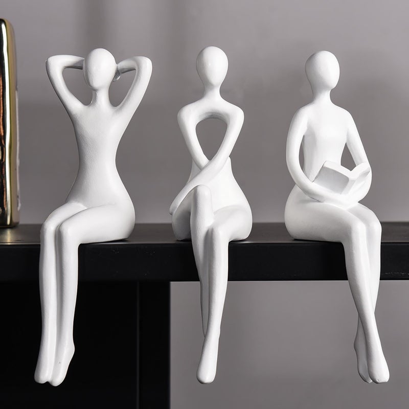 Quoowiit Quoowiit White Decor Thinker Statue Decor Unique Ornament Sculpture  Art Decor Modern Home Decor Accents Bookshelf Decor  Creative Table Decorations for Living Room Desk Decor 3 Piece  - Image 3