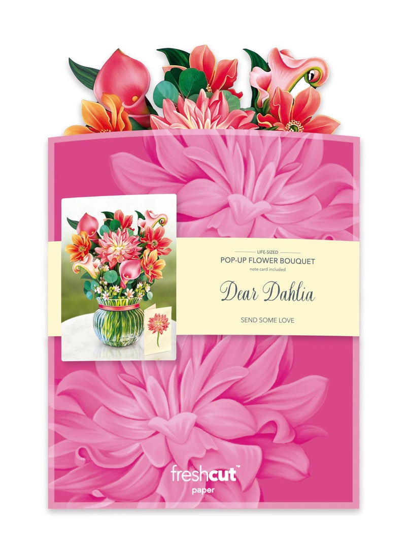 Freshcut Paper Pop Up Cards, Dear Dahlia, 12 Inch Life Sized Forever Flower Bouquet 3D Popup Greeting Card, Birthday Cards, Thank You Card, Blank Notecard & Envelope - Image 3