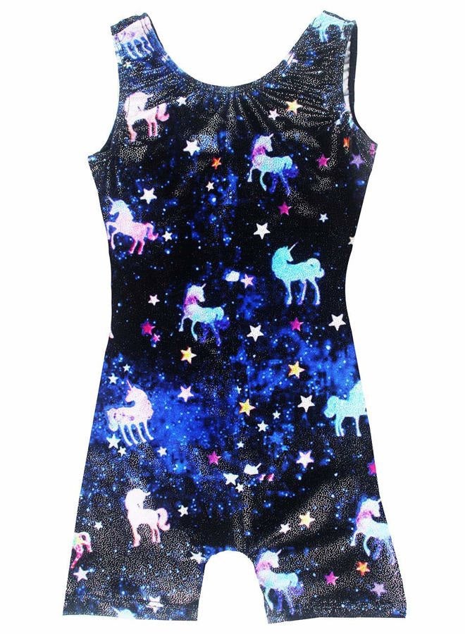 TENVDA Gymnastics Leotards for Girls 5-6 Years Old Sparkly Blue Starry Sky Sleeveless Biketard Tumbling Unitard - Image 1