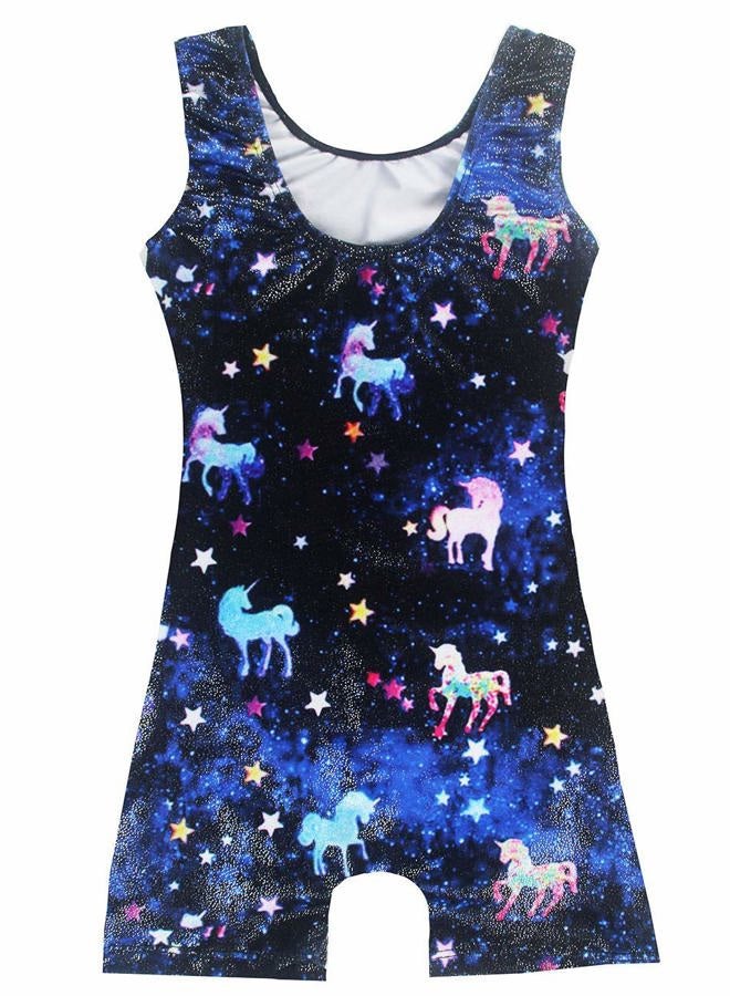 TENVDA Gymnastics Leotards for Girls 5-6 Years Old Sparkly Blue Starry Sky Sleeveless Biketard Tumbling Unitard - Image 2