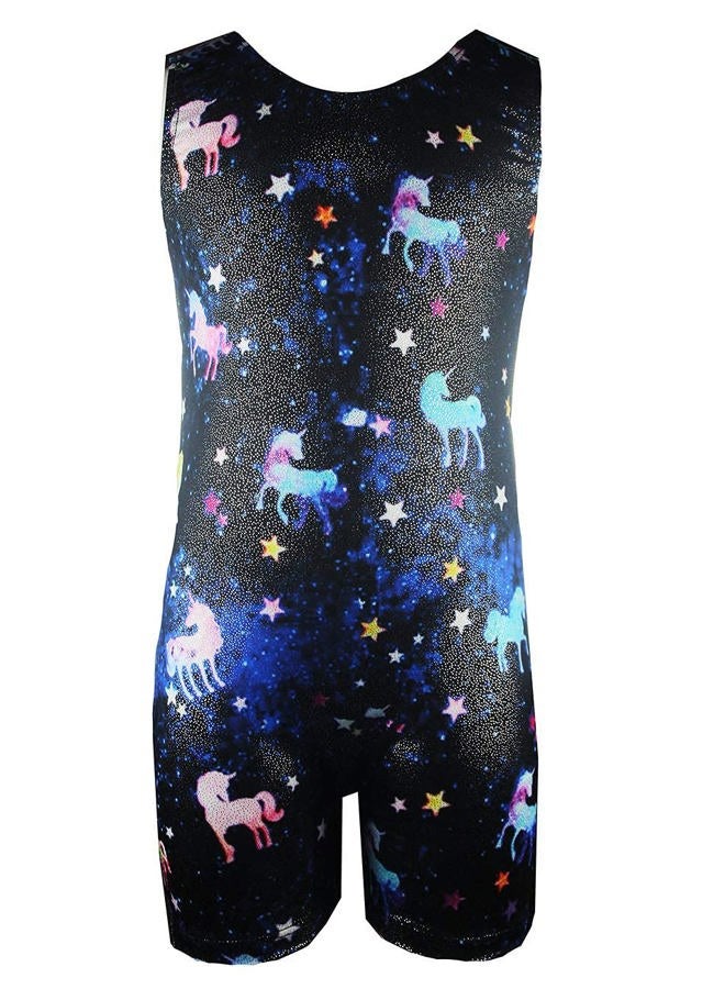 TENVDA Gymnastics Leotards for Girls 5-6 Years Old Sparkly Blue Starry Sky Sleeveless Biketard Tumbling Unitard - Image 4