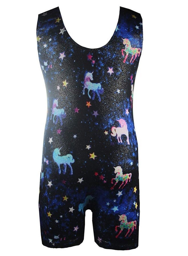 TENVDA Gymnastics Leotards for Girls 5-6 Years Old Sparkly Blue Starry Sky Sleeveless Biketard Tumbling Unitard - Image 3