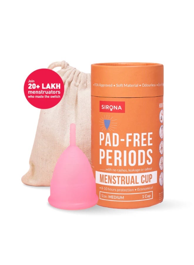 Sirona Reusable Menstrual Cup for Women with Pouch, Medium - Image 1