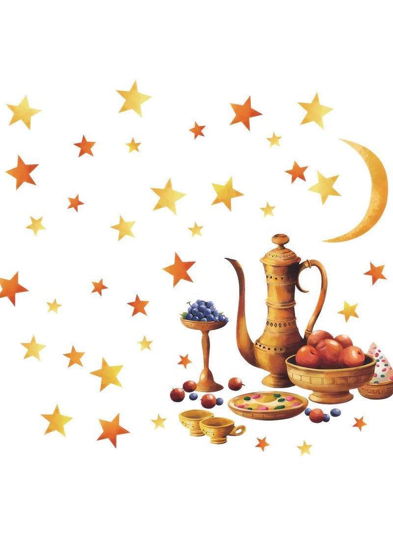 إيسو EYSOO خلفيات رمضان ملصقات حائط رمضان كريم ملصقات زينة حائط عيد مبارك ملصقات جدارية هلال نجم فانوس زينة لغرفة المعيشة غرفة النوم (مستلم 40سم*60سم)] - Image 1