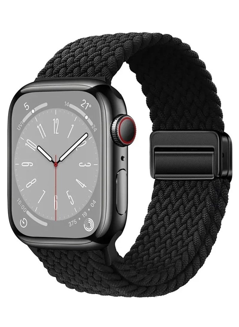 Generic 2-Pack Magnetic Wristband Adjustable Nylon Strap for Apple Watch Series 10 46mm (Black and Rainbow)  - Image 2