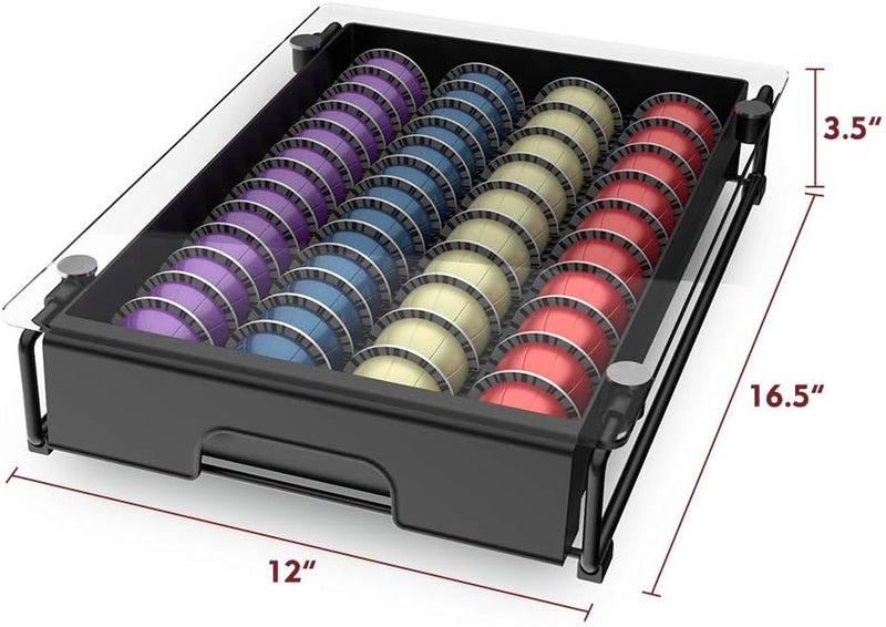 EVERIE منظم درج زجاجي مقسى شفاف متوافق مع كبسولات نسبرسو فيرتو، متوافق مع 40 كبسولة كبيرة أو 52 كبسولة صغيرة من فيرتولين، بعرض 12 بوصة وعمق 15.6 بوصة وارتفاع 3.5 بوصة - Image 3