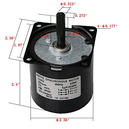 Retafe 60KTYZ Synchronous Gear Motor 30RPM Dual Bearing AC Motor CW/CCW Control 115V 60Hz 10W (60KTYZ60R) - Image 5