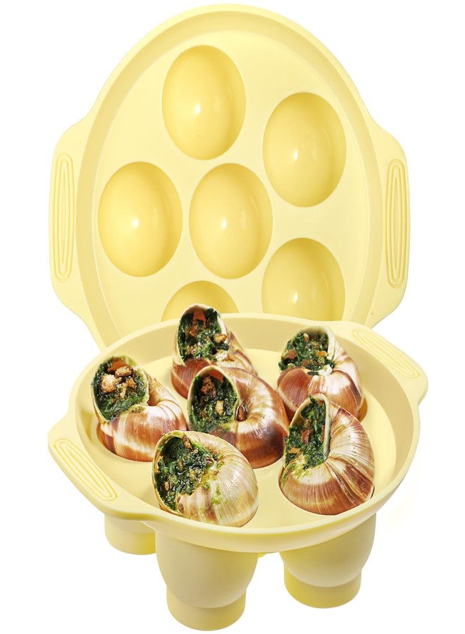 Koluti 6 Holes Nonstick Silicone Escargot Baking Dish，2-Pack Oven Safe French Snail Plates with Double-handle, 6.7 Inch Seafood Mushroom Serving Dishes for Dinner, Kitchen, Restaurant, Party - Image 1
