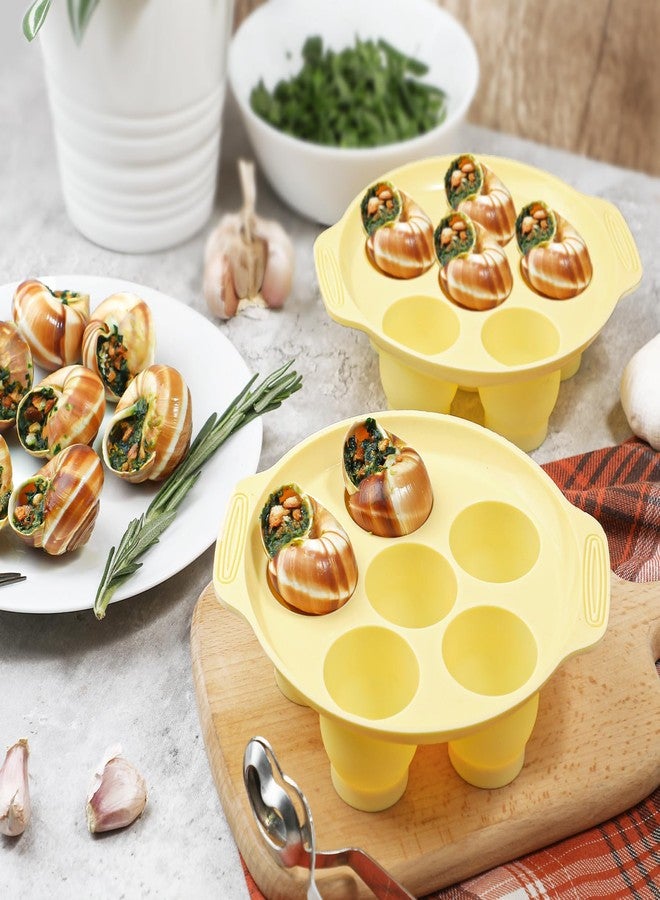 Koluti 6 Holes Nonstick Silicone Escargot Baking Dish，2-Pack Oven Safe French Snail Plates with Double-handle, 6.7 Inch Seafood Mushroom Serving Dishes for Dinner, Kitchen, Restaurant, Party - Image 4