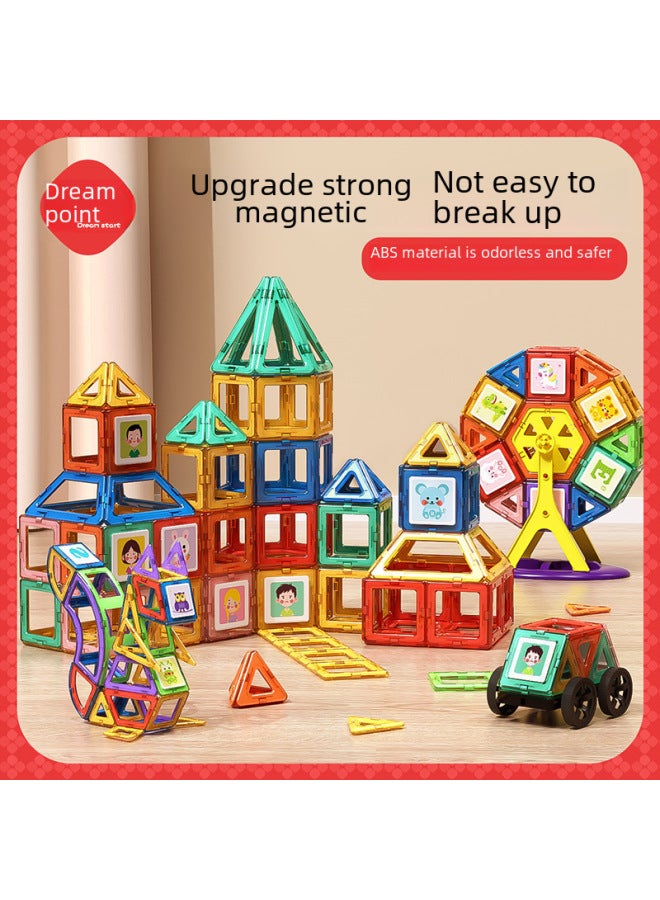 Magnetic Block Magnetic Piece Children's Magnet Jigsaw Puzzle Boys And Girls Baby Magnet Puzzle Assembled Toys Wholesale-Color:[upgraded Strong Magnet] Pure 50 Pieces (comes With Panda Rolling Bucket + Wheel Assembly + Tutorial)  - Image 2