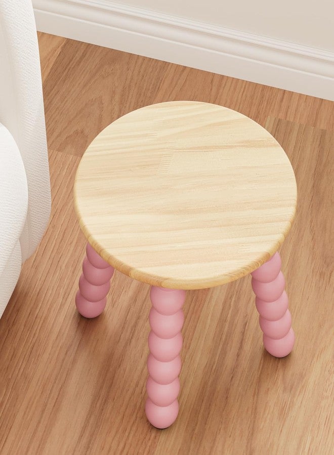 Masupu Solid Wooden Step Stool for Adults Kids, 11 inch Small Foot Stool, Non-Slip One Step Stool, Sturdy Foot Stool for Bathroom, Bedroom, Kichen, Plant Stand(Natural and Pink) - Image 2