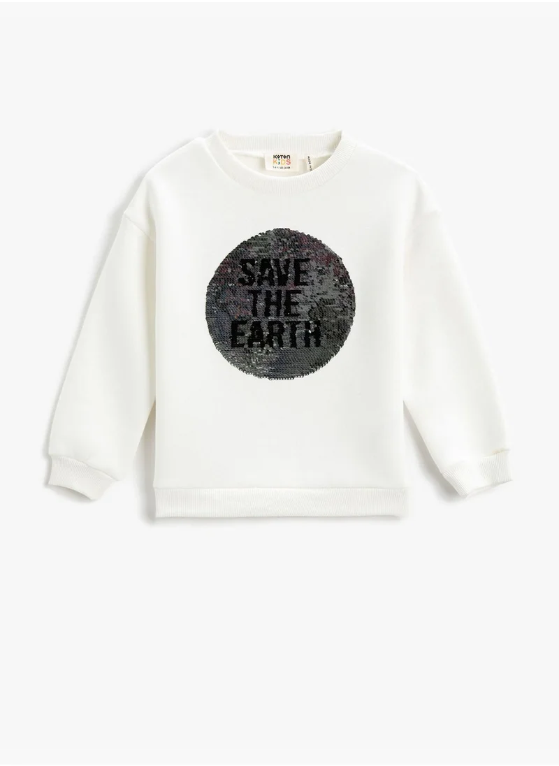 كوتون Reversible Sequin Detail Sweatshirt Crew Neck Long Sleeve