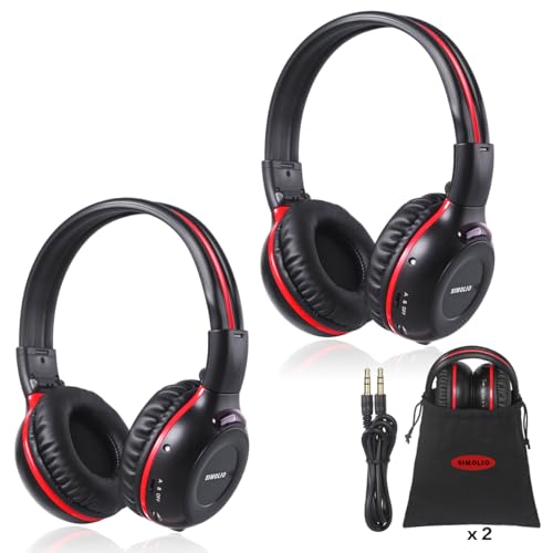 SIMOLIO 2 Pack of Wireless Car Headphones, 2 Channel IR Wireless Headphones for Kids, Not Bluetooth, in Car DVD Headsets with Storage Bag for Vehicle Universal Rear Entertainment System - Image 1