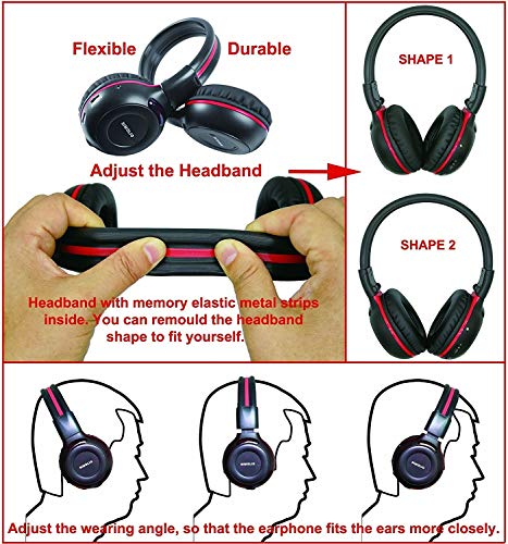 SIMOLIO 2 Pack of Wireless Car Headphones, 2 Channel IR Wireless Headphones for Kids, Not Bluetooth, in Car DVD Headsets with Storage Bag for Vehicle Universal Rear Entertainment System - Image 5