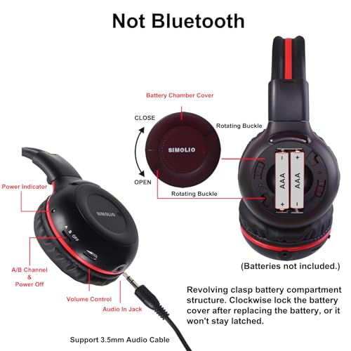 SIMOLIO 2 Pack of Wireless Car Headphones, 2 Channel IR Wireless Headphones for Kids, Not Bluetooth, in Car DVD Headsets with Storage Bag for Vehicle Universal Rear Entertainment System - Image 3