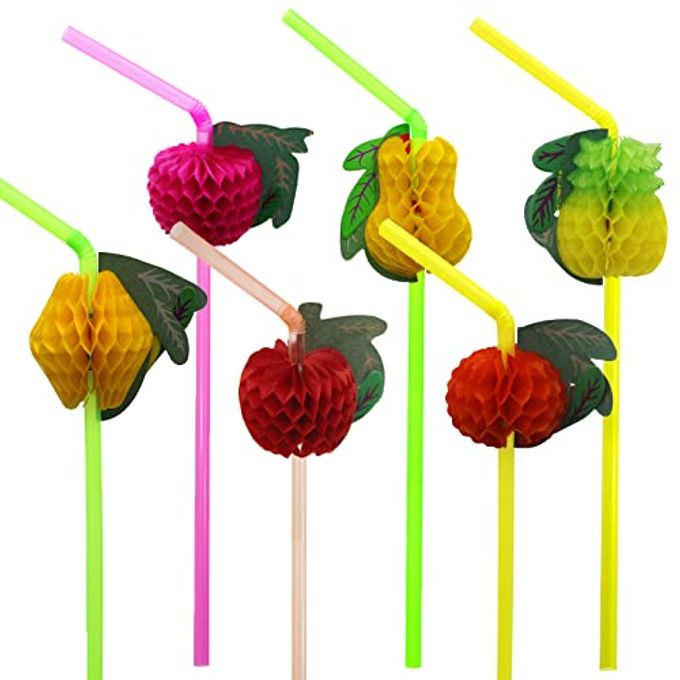 BLUE TOP TROPICAL FRUIT STRAWS 965 INCH 100 PCS COLORFUL FRUIT DESIGN DRINKING STRAWS FOR COCKTAILMILKSHAKEJUICE DECORATION ADD ATMOSPHERE FOR PARTYBAR