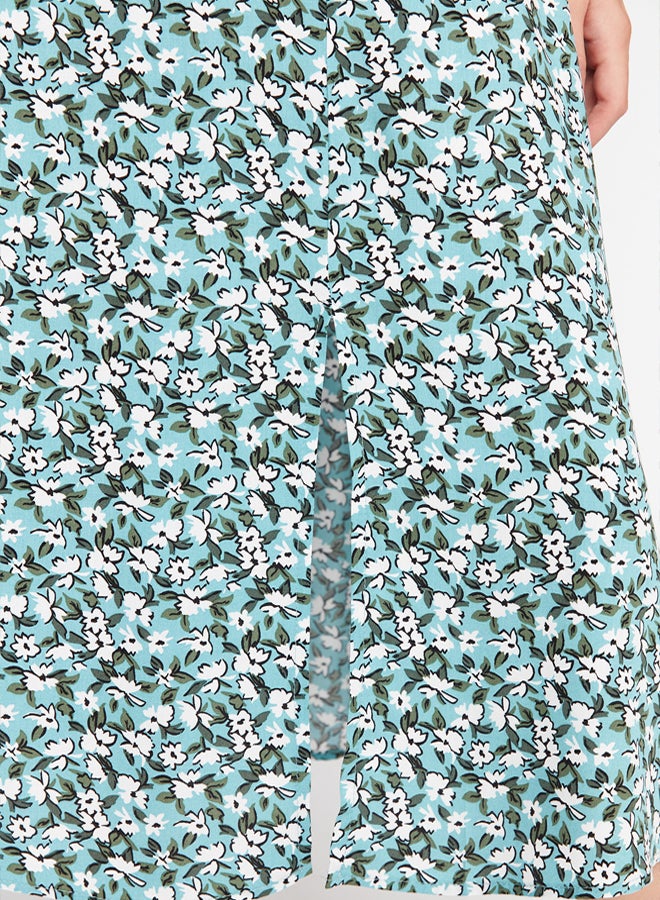 trendyol Green Slit Detail Floral Patterned Viscose Woven Midi Skirt  - Image 4