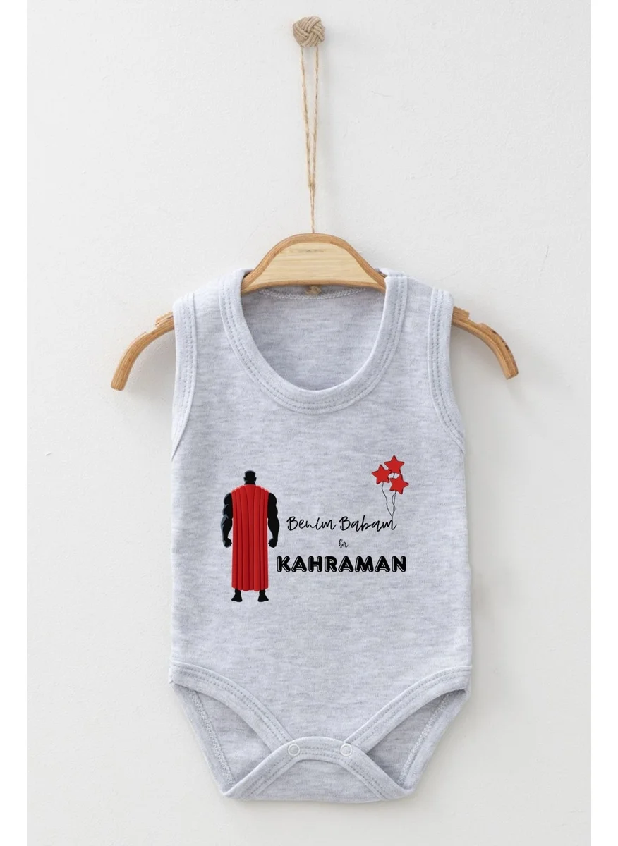 Ada Bebek Çocuk Ada Baby Kid Adabebek My Dad is a Hero Patterned Strappy Badi Baby Bodysuit