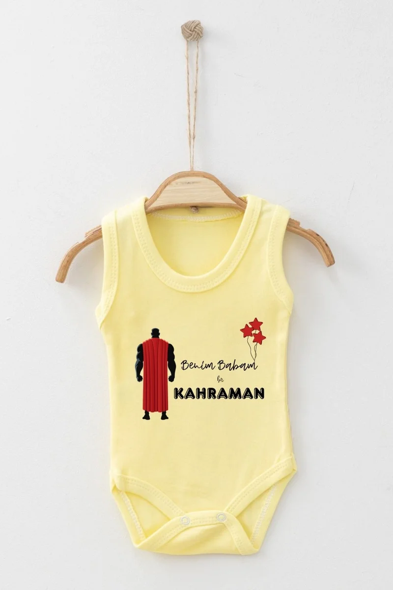 ادا بيبيك تشوكوك Ada Baby Kid Adabebek My Dad is a Hero Patterned Strappy Badi Baby Bodysuit