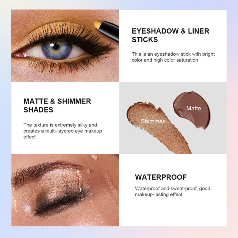 Chifure Eyeshadow Stick, Shimmer and Matte Cream Eye Shadow Brightener Sticks Eyeliner Pencil Crayon, Waterproof Long Lasting Eye Highlighter Stick Makeup,0.056 Oz(#4-Bottle Green) - Image 3