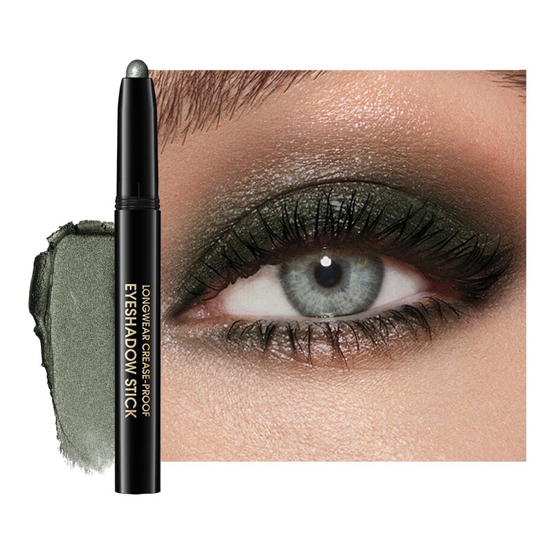 Chifure Eyeshadow Stick, Shimmer and Matte Cream Eye Shadow Brightener Sticks Eyeliner Pencil Crayon, Waterproof Long Lasting Eye Highlighter Stick Makeup,0.056 Oz(#4-Bottle Green) - Image 1