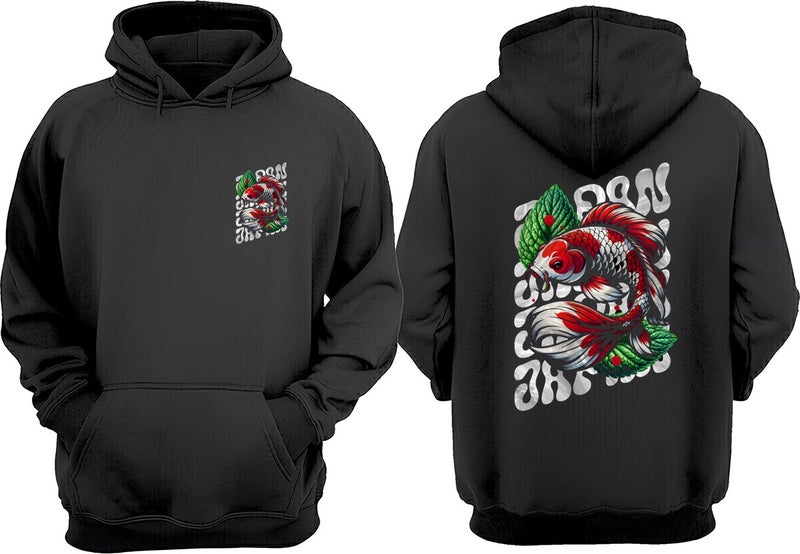 The Wert Japan Fish Design Front Back Printed Regular Fit Black Sweatshirt - Image 1