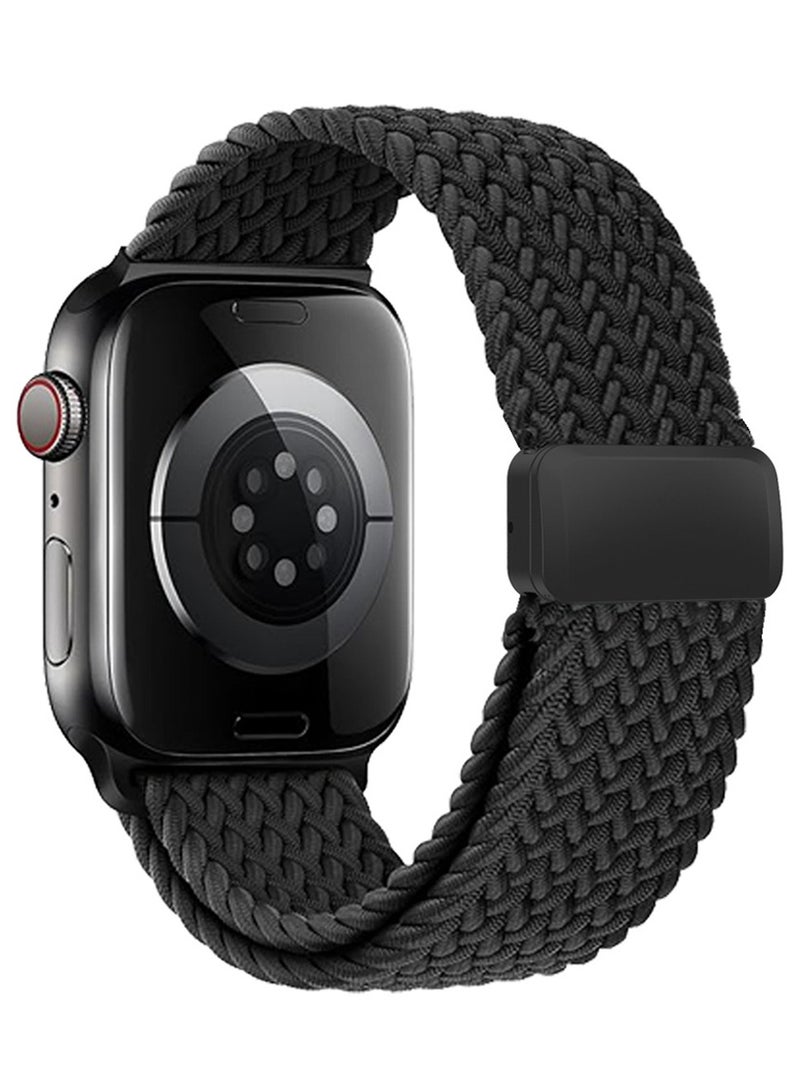 Youque Adjustable Magnetic Nylon Wristband Strap for Apple Watch Series 11 46mm Series 10 46mm Black Comfortable Everyday Wear - Image 1