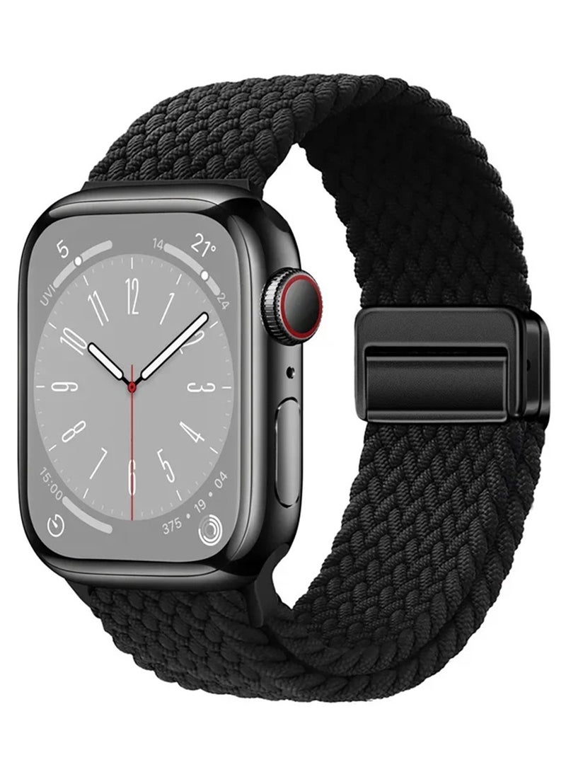 Youque Adjustable Magnetic Nylon Wristband Strap for Apple Watch Series 11 46mm Series 10 46mm Black Comfortable Everyday Wear - Image 2