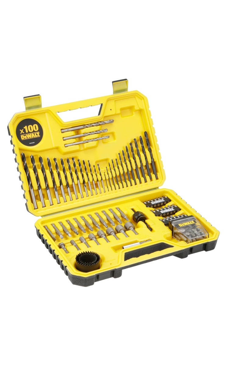 DEWALT 100-Piece Combination Drill Bit Set, Precision Ground HSS Drill Bits for Metal, Wood & Plastic, Includes Wood, Concrete, Metal Bits, Screwdriver Bits & More – Multi Color, DT71563-QZ - Image 1