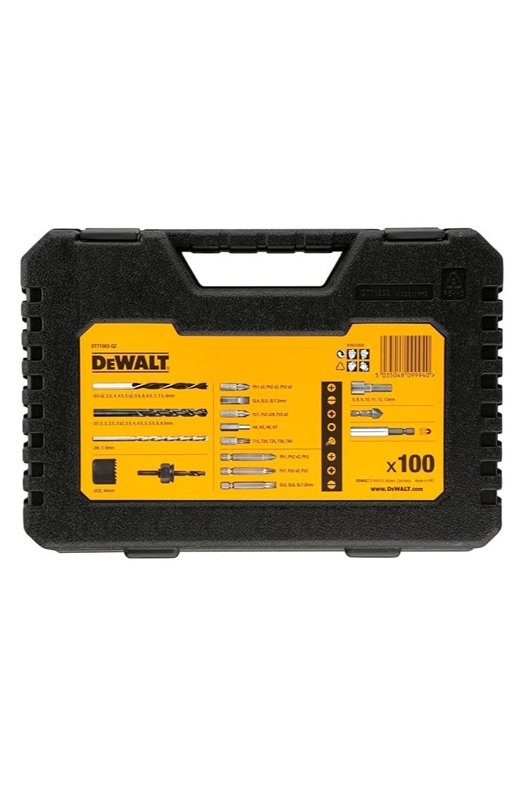 DEWALT 100-Piece Combination Drill Bit Set, Precision Ground HSS Drill Bits for Metal, Wood & Plastic, Includes Wood, Concrete, Metal Bits, Screwdriver Bits & More – Multi Color, DT71563-QZ - Image 2