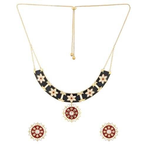 VOYLLA Gota Patti Rajsi Phool Necklace Set For Women, Gold Jewellery Set, Gift For Women & Girls, Enamelled Jewellery, Festive, Puja, Wedding, Gifting - Image 5