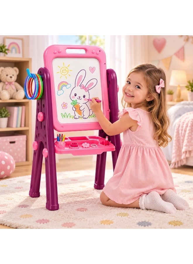 Toy Land 3-in-1 Kids Vanity Mirror & Drawing Board Playset with Reversible Art Board, Beauty Accessories & Ring Toss Game – Pretend Makeup Dressing Table, Creative Doodle Activity Toy for Ages 3+ - Image 4