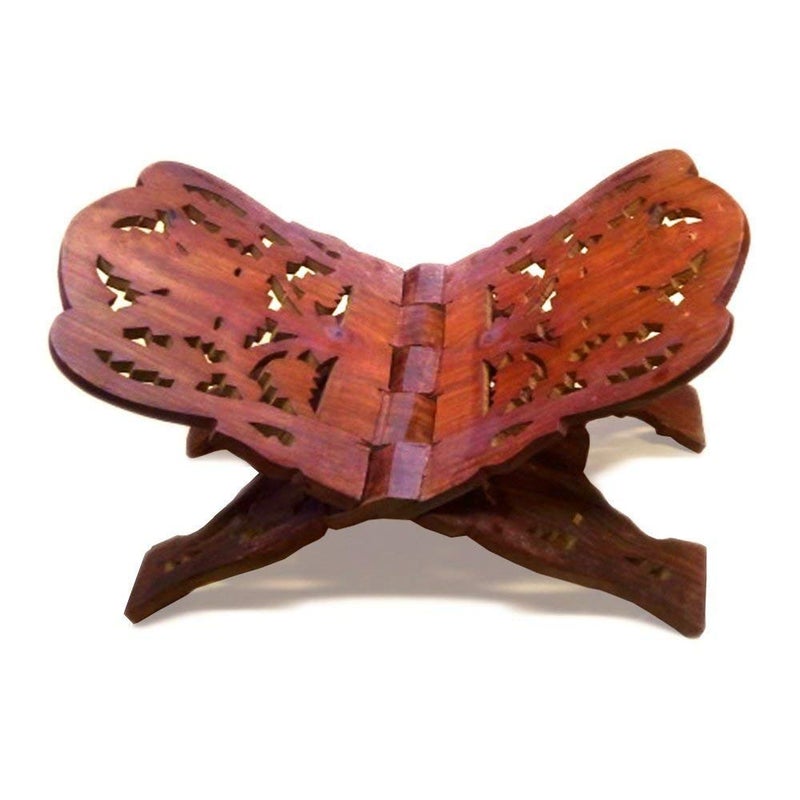 Aafiya Handicrafts Carved Wooden Stand for Holy Books – Quran, Geeta, Bible, Granth and More – Decorative Book Holder with Intricate Design (Brown) - Image 5