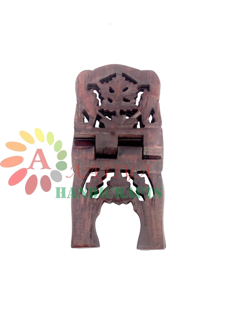 Aafiya Handicrafts Carved Wooden Stand for Holy Books – Quran, Geeta, Bible, Granth and More – Decorative Book Holder with Intricate Design (Brown) - Image 3