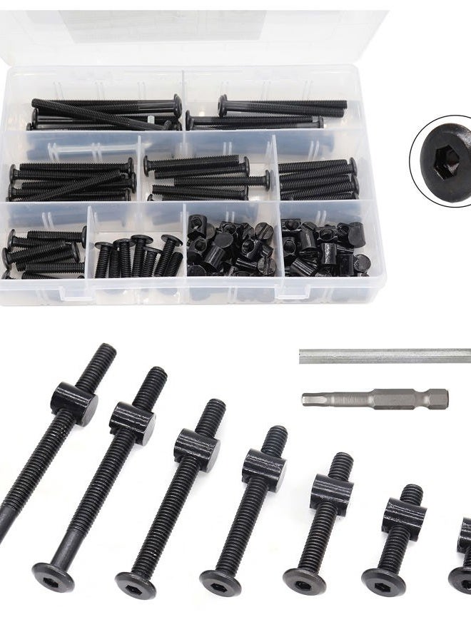 binifiMux M6 Black Socket Cap Allen Head Screws Barrel Nuts for Crib Table Cot Furniture, M6x15mm/25mm/35mm/45mm/55mm/65mm/75mm - Image 1
